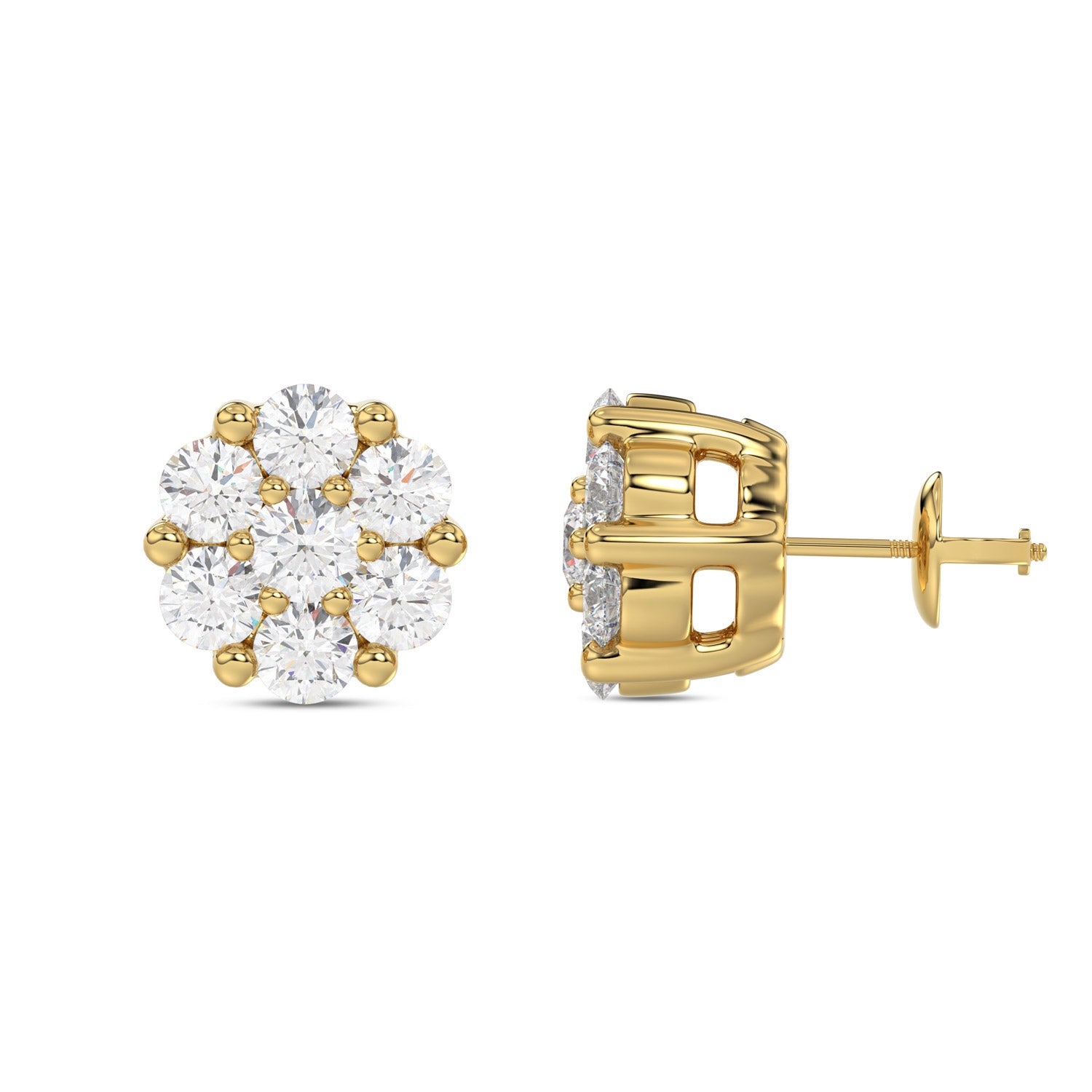 LADIES FLOWER EARRINGS 0.10CT ROUND DIAMOND 10K YELLOW GOLD