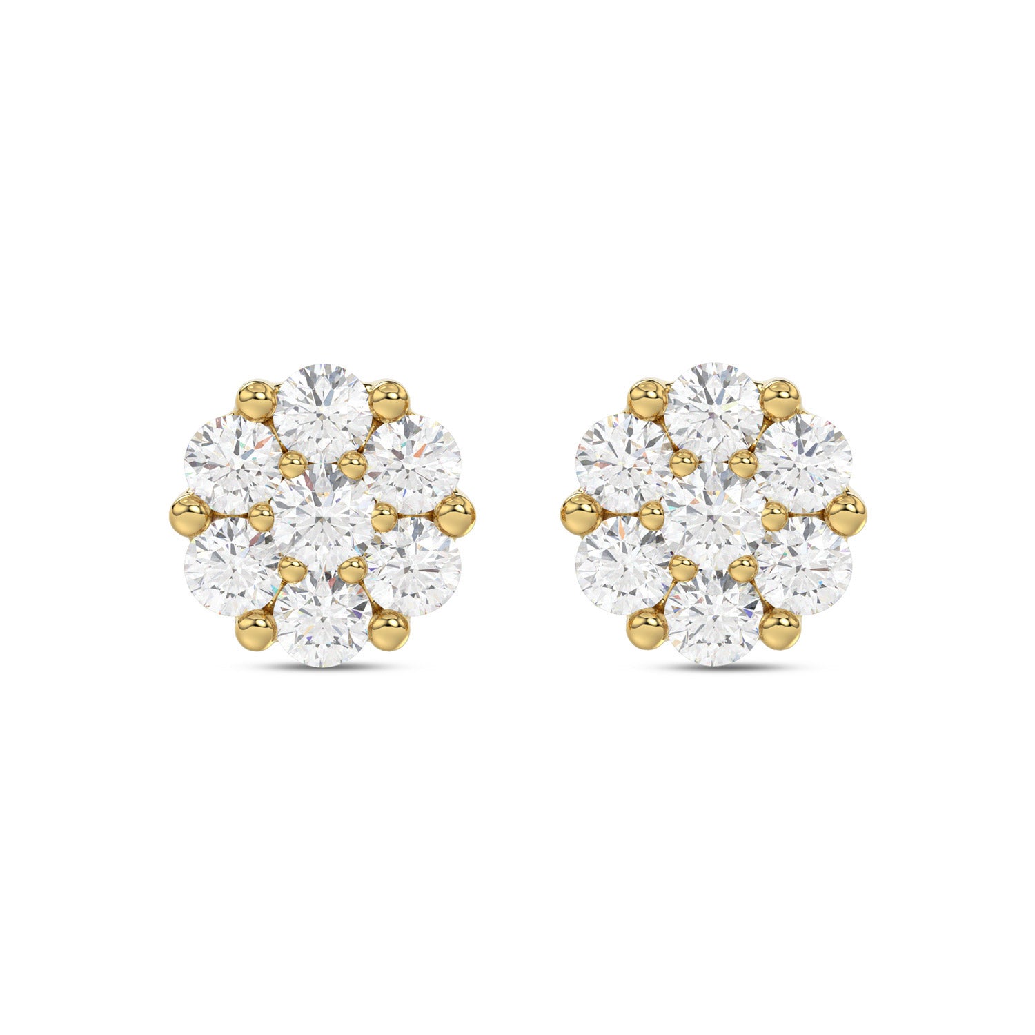 LADIES FLOWER EARRINGS 0.10CT ROUND DIAMOND 10K YELLOW GOLD