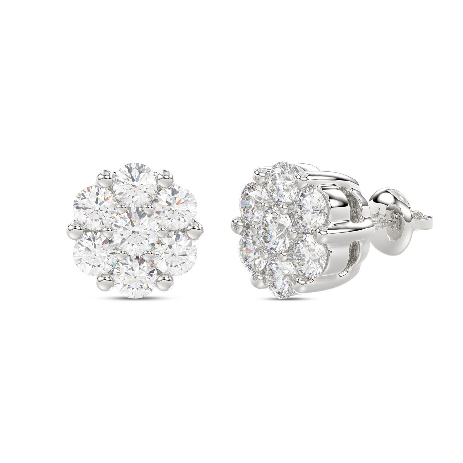 LADIES FLOWER EARRINGS 0.15CT ROUND DIAMOND 10K WHITE GOLD