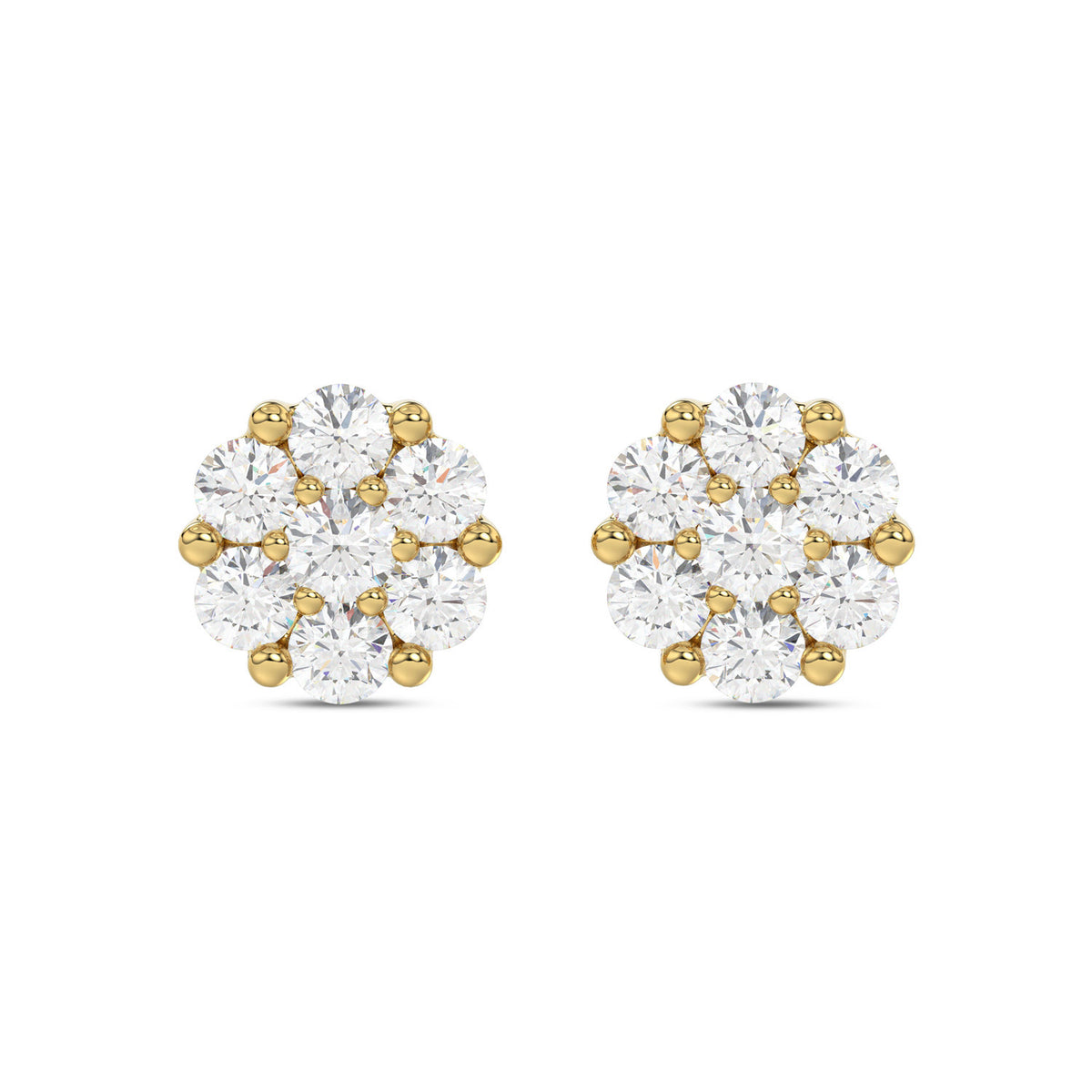 LADIES FLOWER EARRINGS 0.15CT ROUND DIAMOND 10K YELLOW GOLD