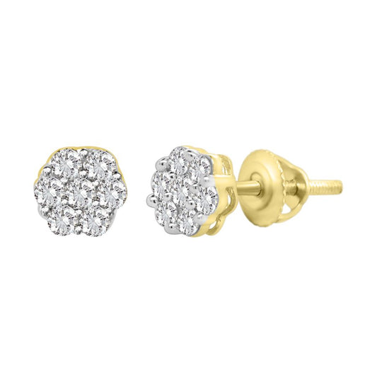 LADIES  FLOWER EARRINGS 0.33CT ROUND DIAMOND 14K YELLOW GOLD