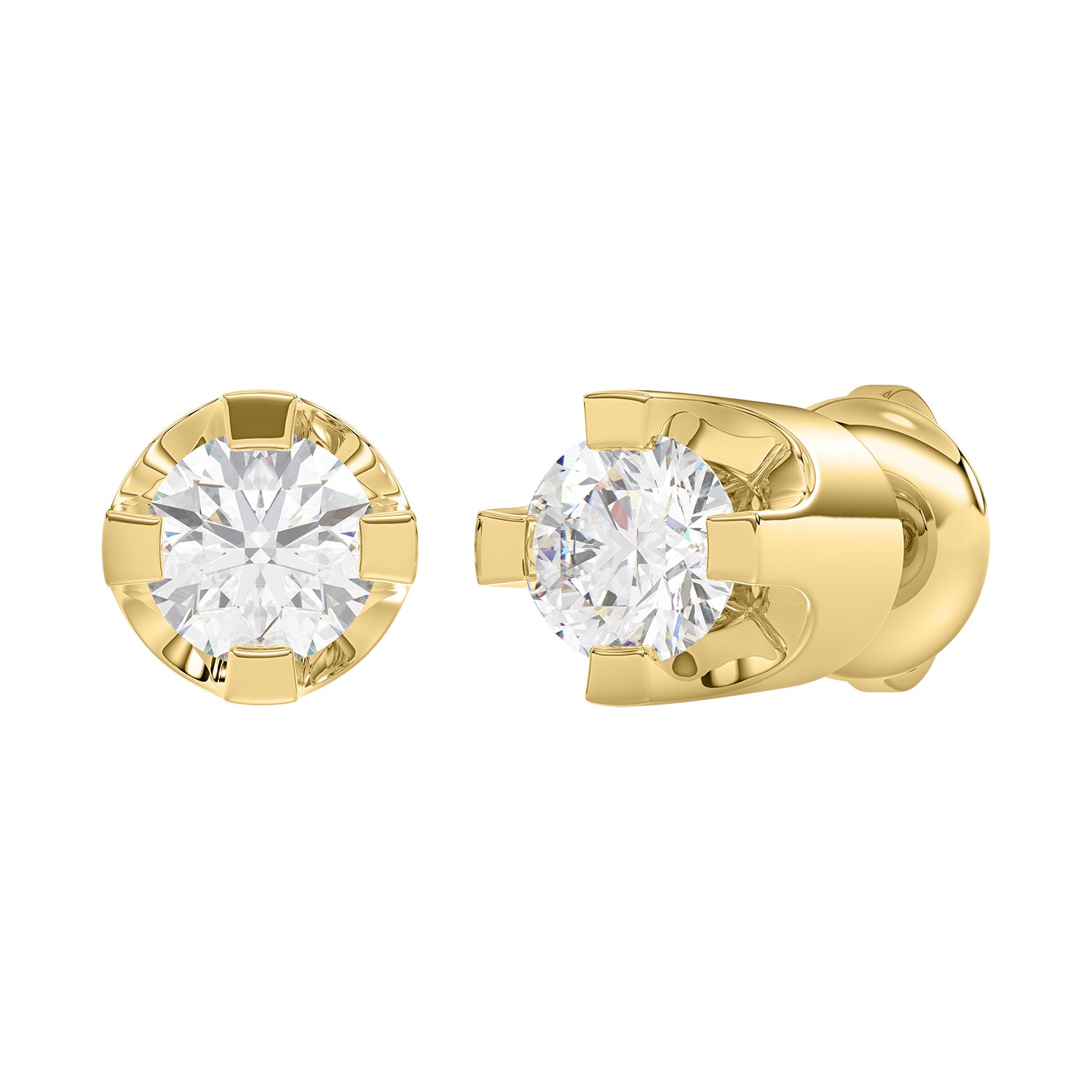 Elegant 14K Yellow Gold Diamond Solitaire Earrings 0.15CT Round Diamond Jewelry For Women