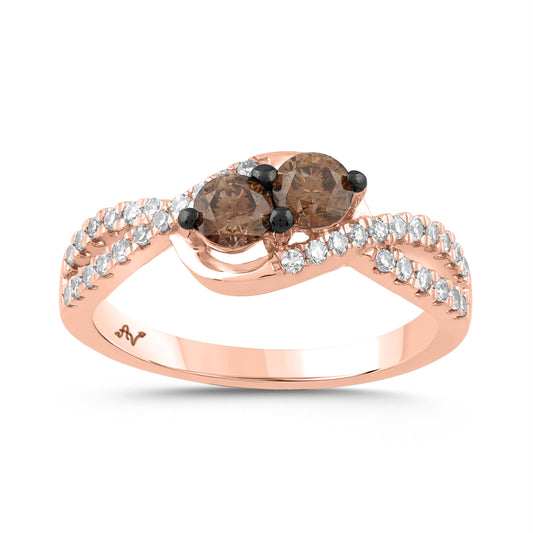 LADIES RING 0.75CT ROUND DARK BROWN DIAMOND 14K ROSE GOLD
