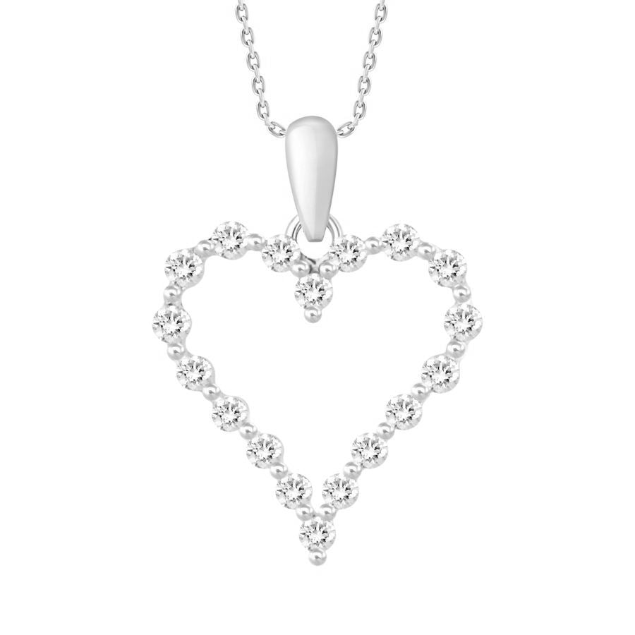 LADIES HEART PENDANT WITH CHAIN 0.25CT ROUND DIAMOND 10K WHITE GOLD