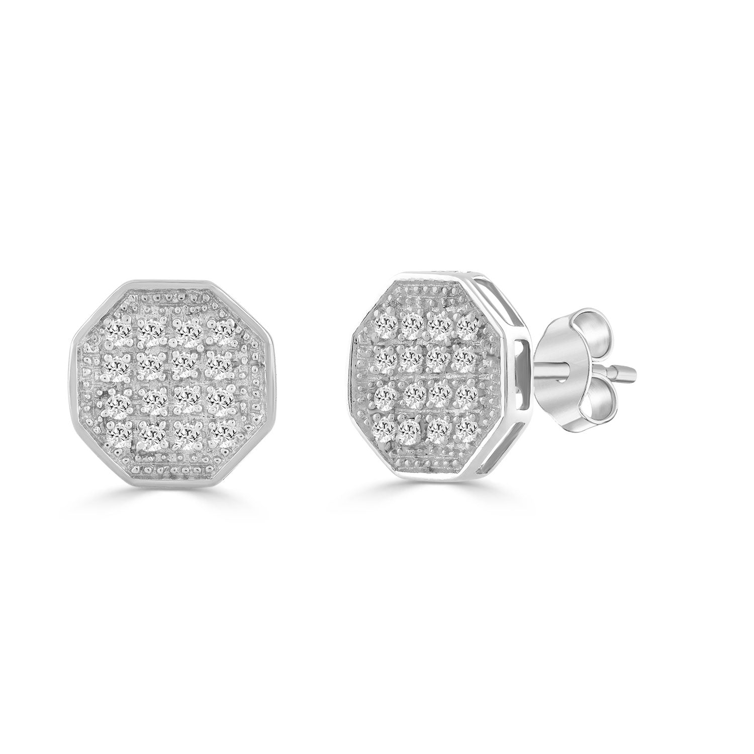 Elegant 0.10Ct Round Diamond Yuva Stud Earrings In Sterling Silver Stylish Ladies Everyday Jewelry