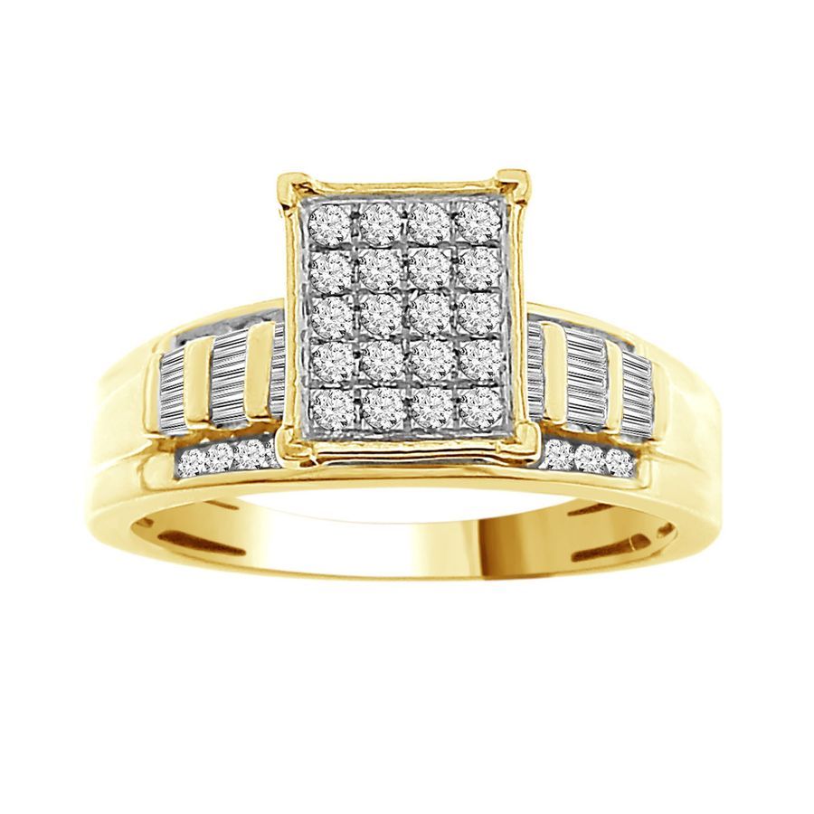 LADIES RING 0.50CT ROUND/BAGUETTE DIAMOND 10K YELLOW GOLD