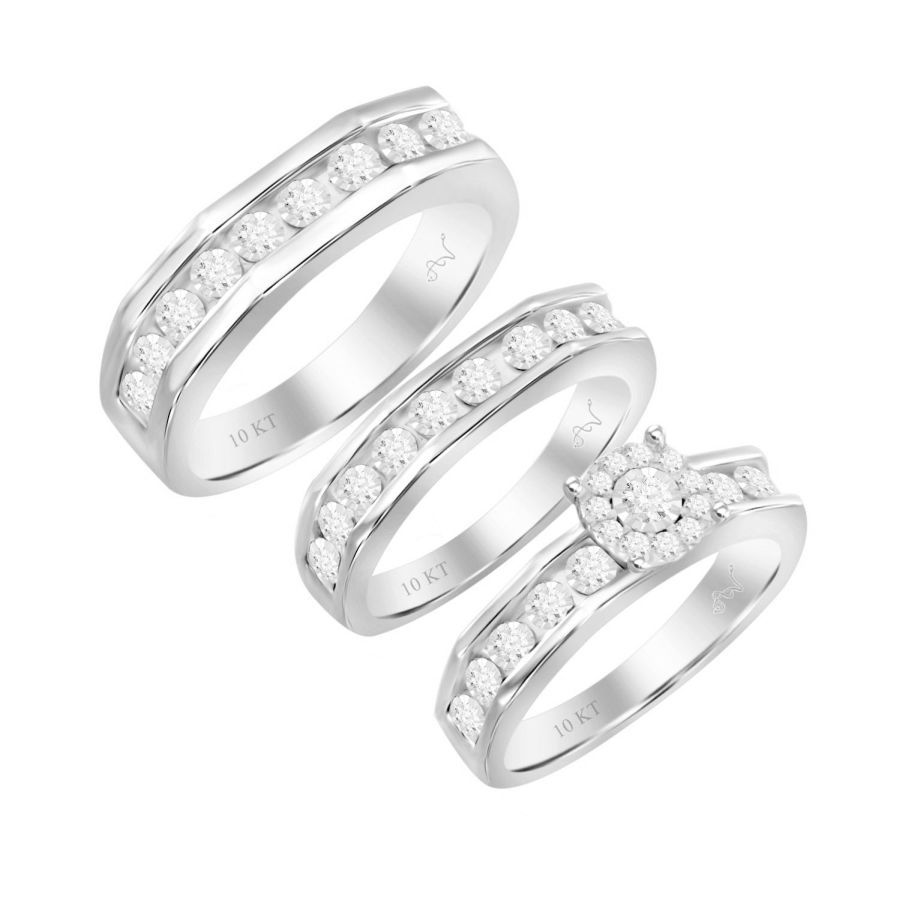 Elegant Trio Set Diamond Ring In Sterling Silver White 0.33CT Round Cut For Women