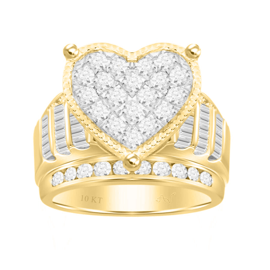 LADIES RING 0.50CT ROUND/BAGUETTE DIAMOND 10K YELLOW GOLD