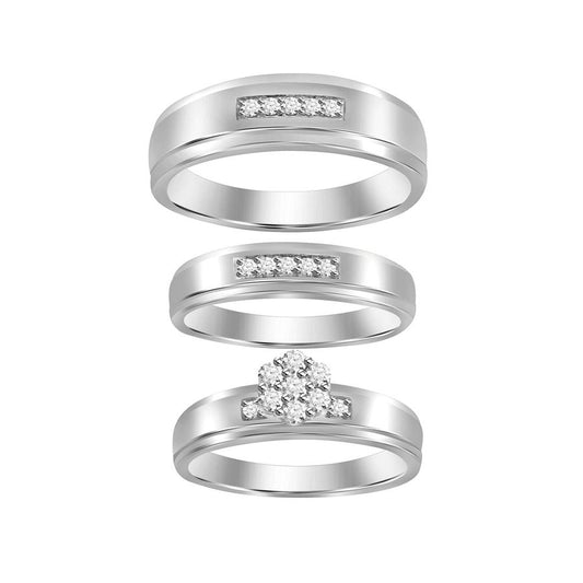 Classic 0.30CT Round Diamond Trio Set Ring For Women In Sterling Silver White