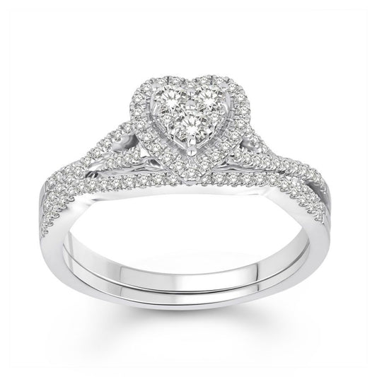 LADIES BRIDAL SET 0.50CT ROUND DIAMOND 10K WHITE GOLD