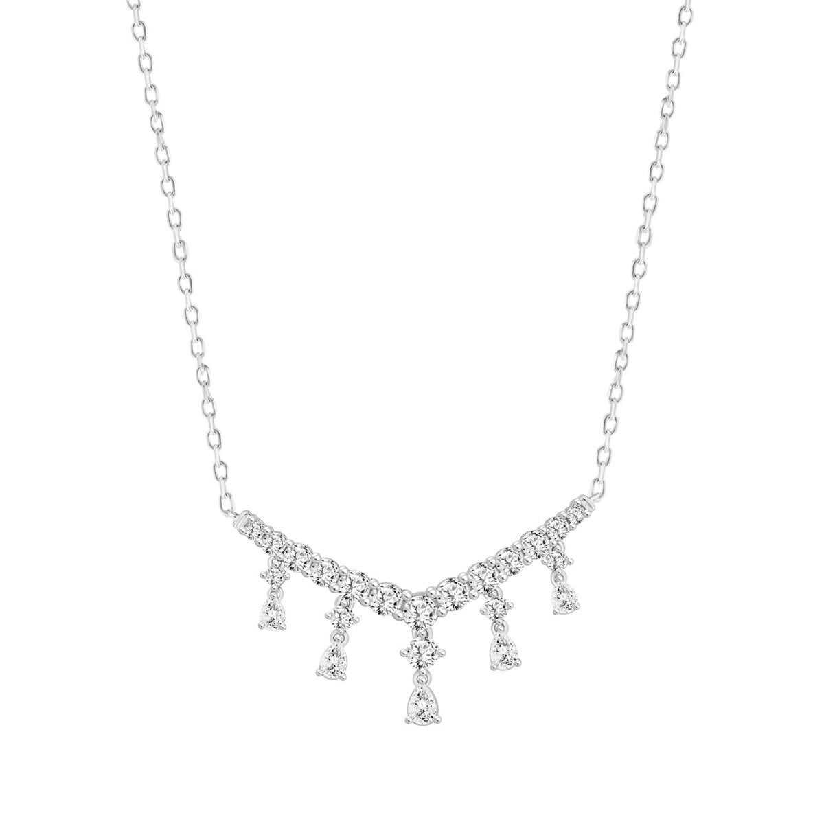 LADIES NECKLACE 3CT ROUND/PEAR DIAMOND 14K WHITE GOLD