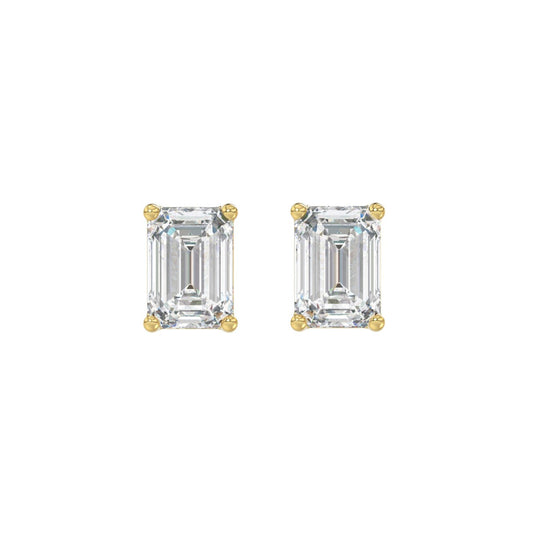 14K YELLOW GOLD 2CT EMERALD DIAMOND LADIES SOLITAIRE EARRINGS 