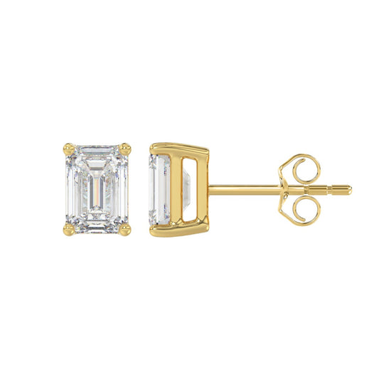 14K YELLOW GOLD 2CT EMERALD DIAMOND LADIES SOLITAIRE EARRINGS 