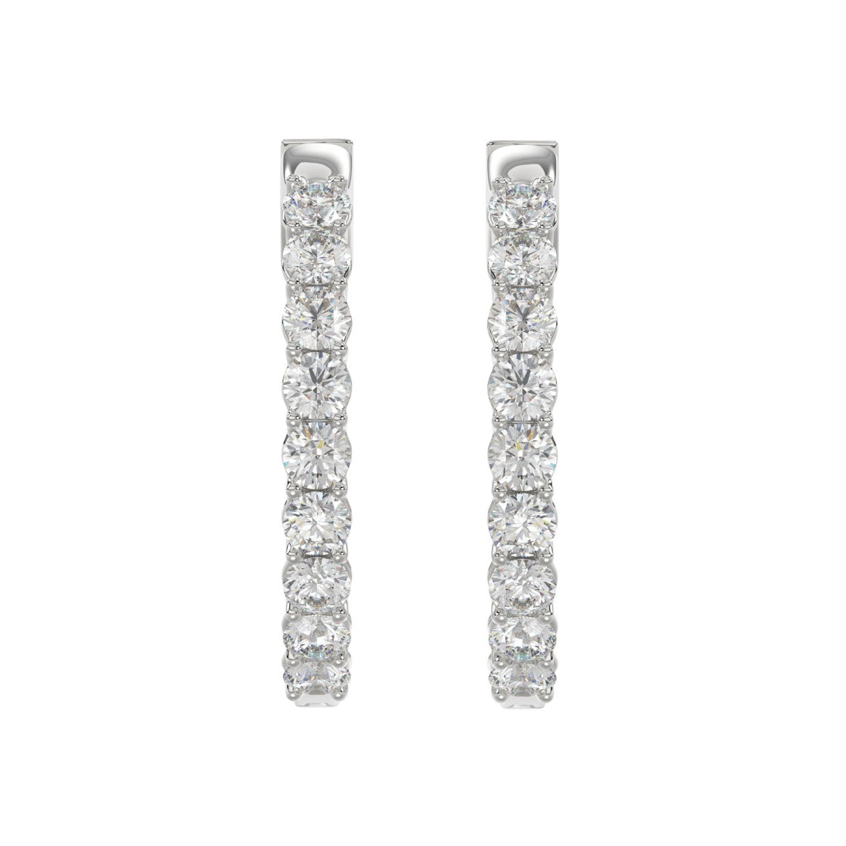 LADIES HOOP EARRINGS 5CT ROUND DIAMOND 14K WHITE GOLD