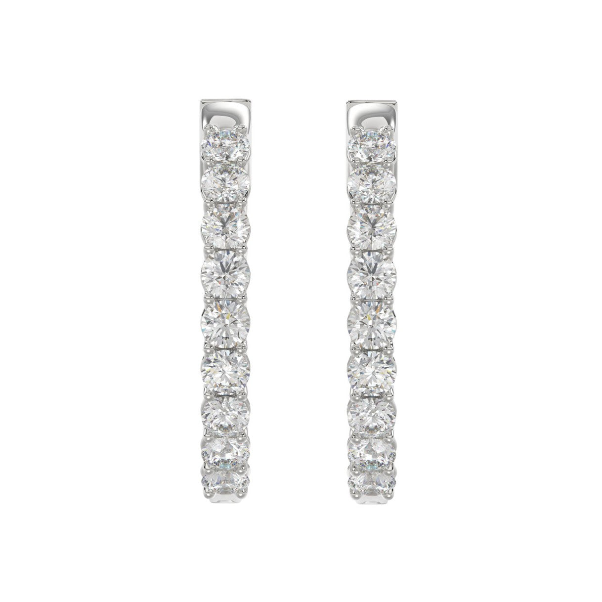 LADIES HOOP EARRINGS 5CT ROUND DIAMOND 14K WHITE GOLD