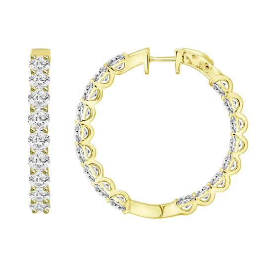 LADIES HOOP EARRINGS 5CT ROUND DIAMOND 14K YELLOW GOLD