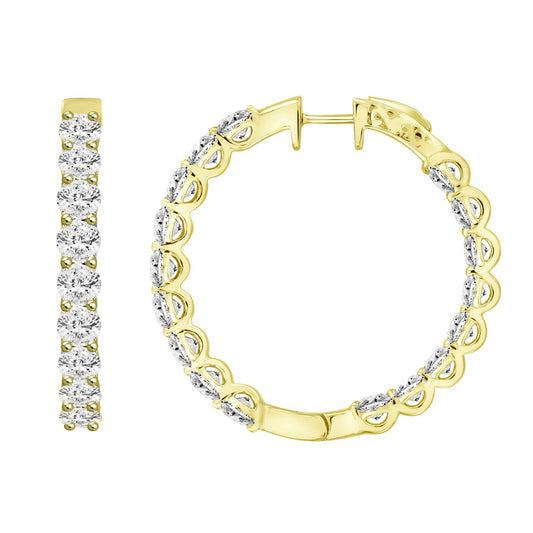 LADIES HOOP EARRINGS 5CT ROUND DIAMOND 14K YELLOW GOLD