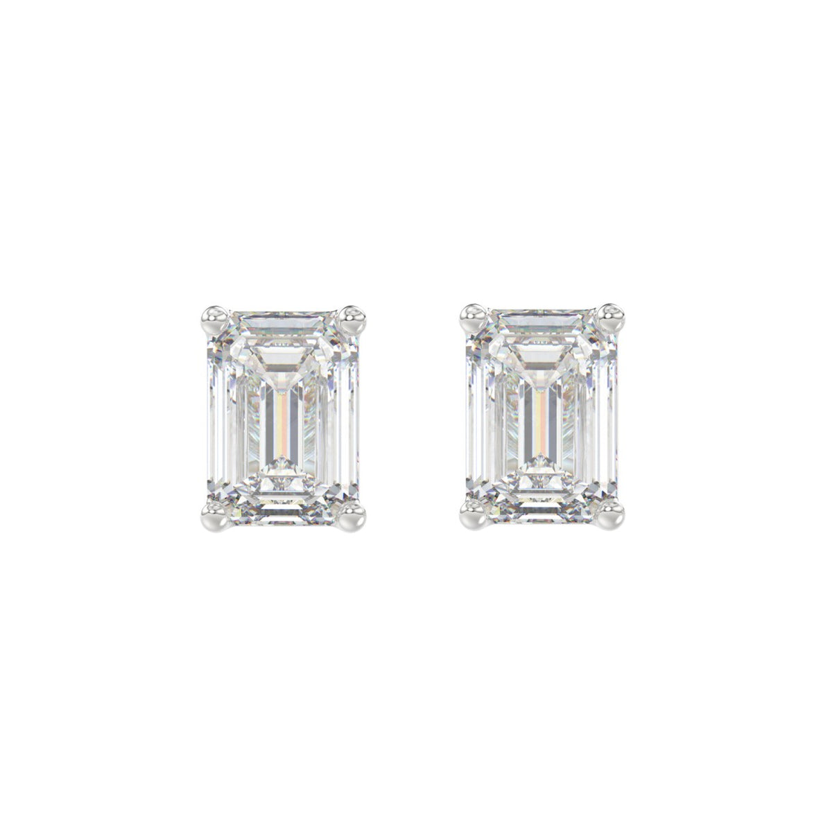 LADIES SOLITAIRE EARRINGS 3CT EMERALD DIAMOND 14K WHITE GOLD
