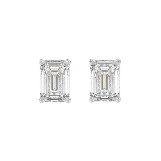 LADIES SOLITAIRE EARRINGS 3CT EMERALD DIAMOND 14K WHITE GOLD