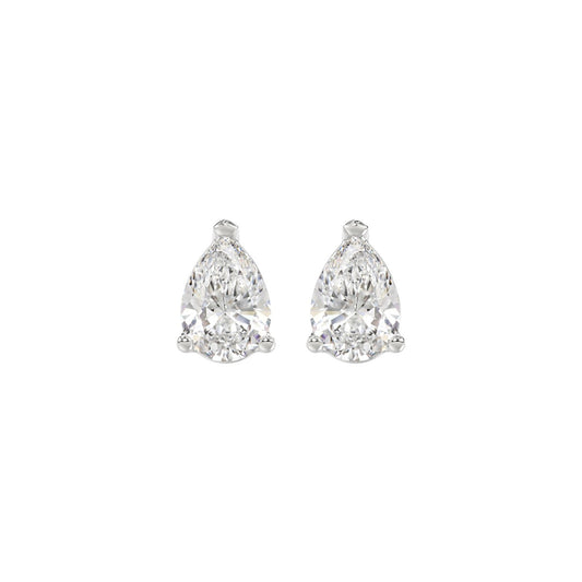 LADIES SOLITAIRE EARRINGS 1 1/2CT PEAR DIAMOND 14K WHITE GOLD