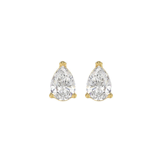 LADIES SOLITAIRE EARRINGS 1 1/2CT PEAR DIAMOND 14K YELLOW GOLD