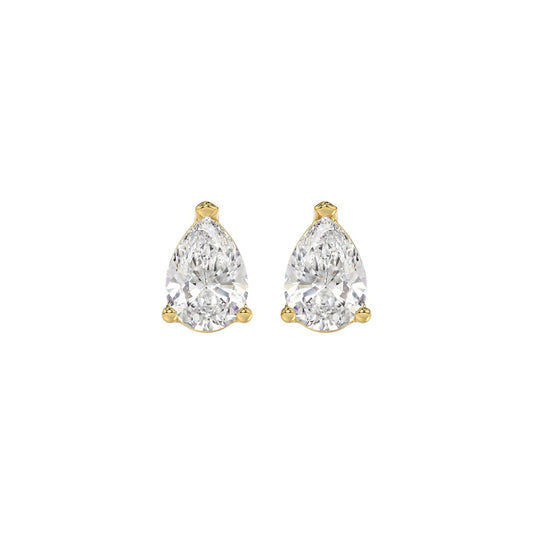 LADIES SOLITAIRE EARRINGS 1 1/2CT PEAR DIAMOND 14K YELLOW GOLD