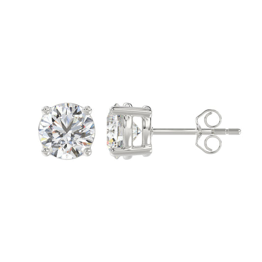 LADIES SOLITAIRE EARRINGS 3CT ROUND DIAMOND 14K WHITE GOLD (CENTER STONE ROUND DIAMOND 1 1/2CT)