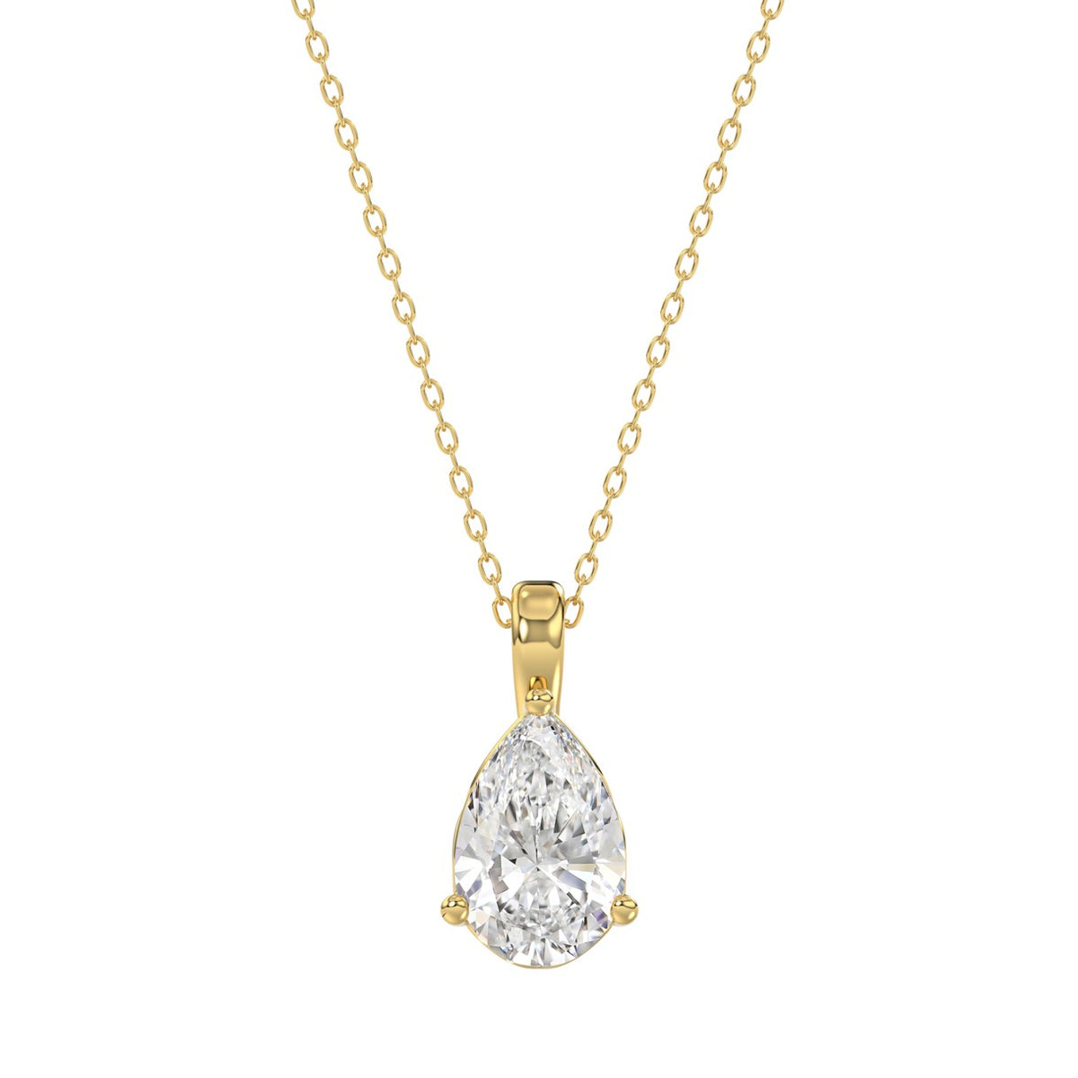 LADIES SOLITAIRE PENDANT WITH CHAIN 1 1/2CT PEAR DIAMOND 14K YELLOW GOLD
