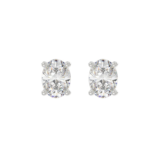 LADIES SOLITAIRE EARRINGS 3CT OVAL DIAMOND 14K WHITE GOLD (CENTER STONE OVAL DIAMOND 1 1/2CT )