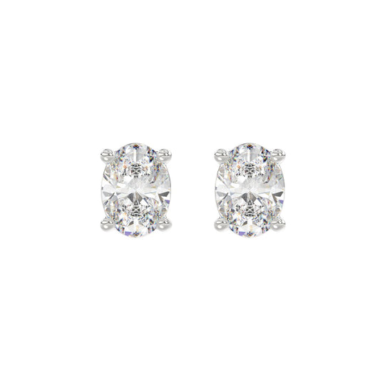 LADIES SOLITAIRE EARRINGS 3CT OVAL DIAMOND 14K WHITE GOLD (CENTER STONE OVAL DIAMOND 1 1/2CT )