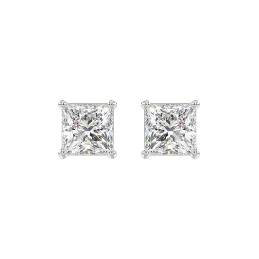 LADIES SOLITAIRE EARRINGS 3CT PRINCESS DIAMOND 14K WHITE GOLD