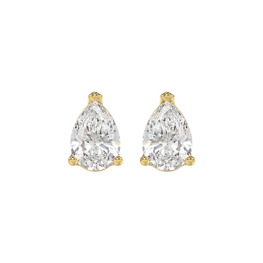 LADIES SOLITAIRE EARRINGS 3CT PEAR DIAMOND 14K YELLOW GOLD