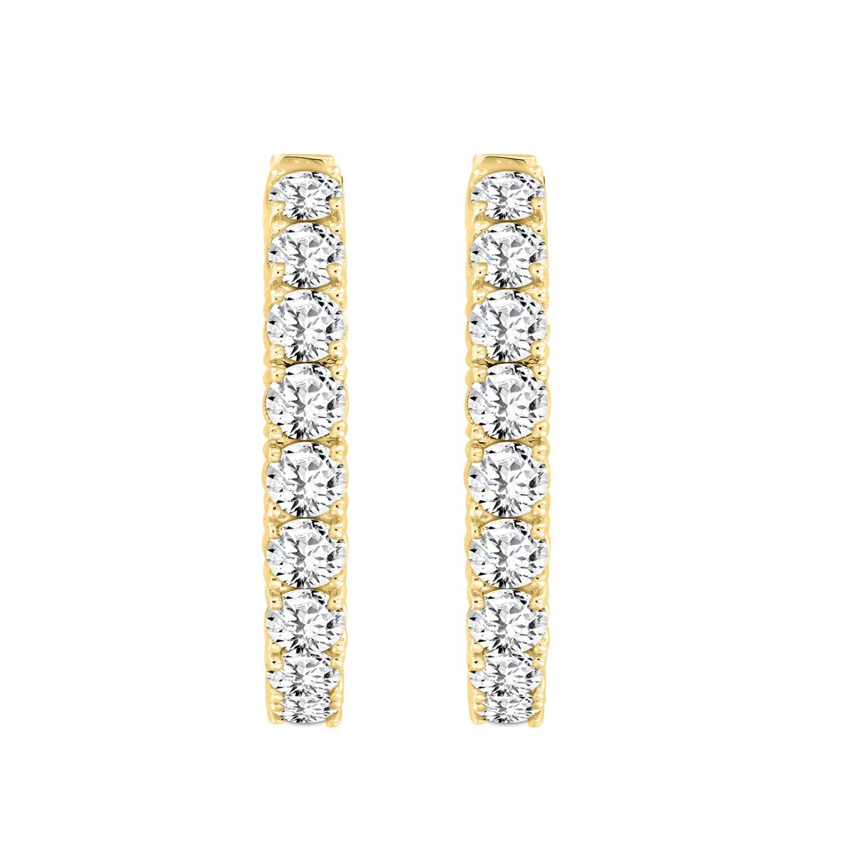 LADIES HOOP EARRINGS 11CT ROUND DIAMOND 14K YELLOW GOLD