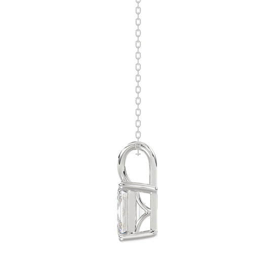 LADIES SOLITAIRE PENDANT WITH CHAIN 2CT EMERALD DIAMOND 14K WHITE GOLD