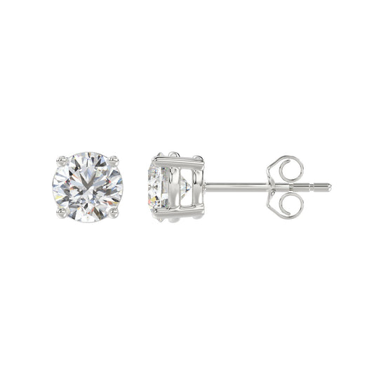 LADIES SOLITAIRE EARRINGS 2CT ROUND DIAMOND 14K WHITE GOLD