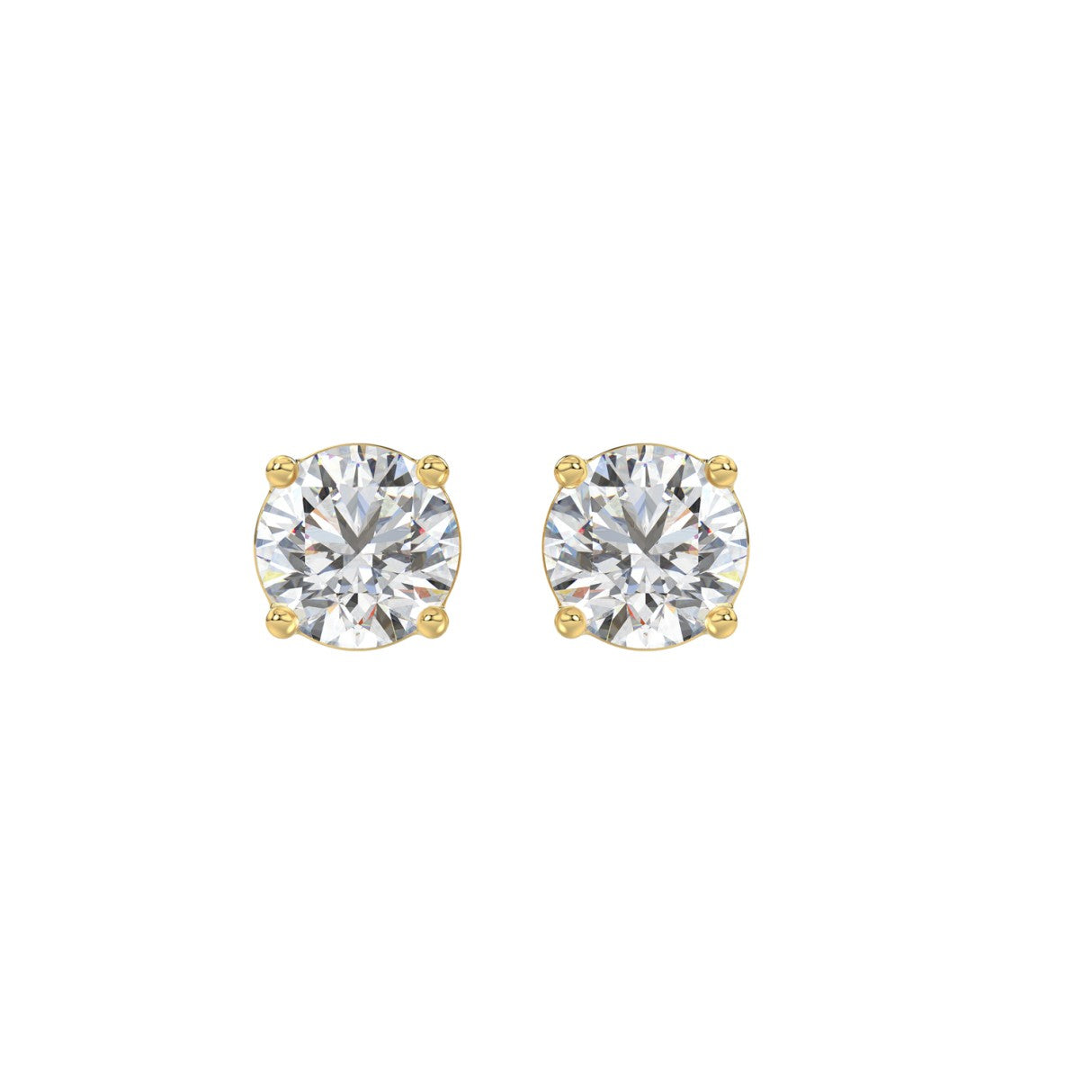 LADIES SOLITAIRE EARRINGS 2CT ROUND DIAMOND 14K YELLOW GOLD