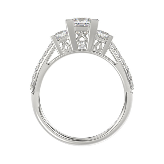 LADIES RING 1 3/4CT PRINCESS/ROUND DIAMOND 14K WHITE GOLD (CENTER STONE PRINCESS DIAMOND 1CT )