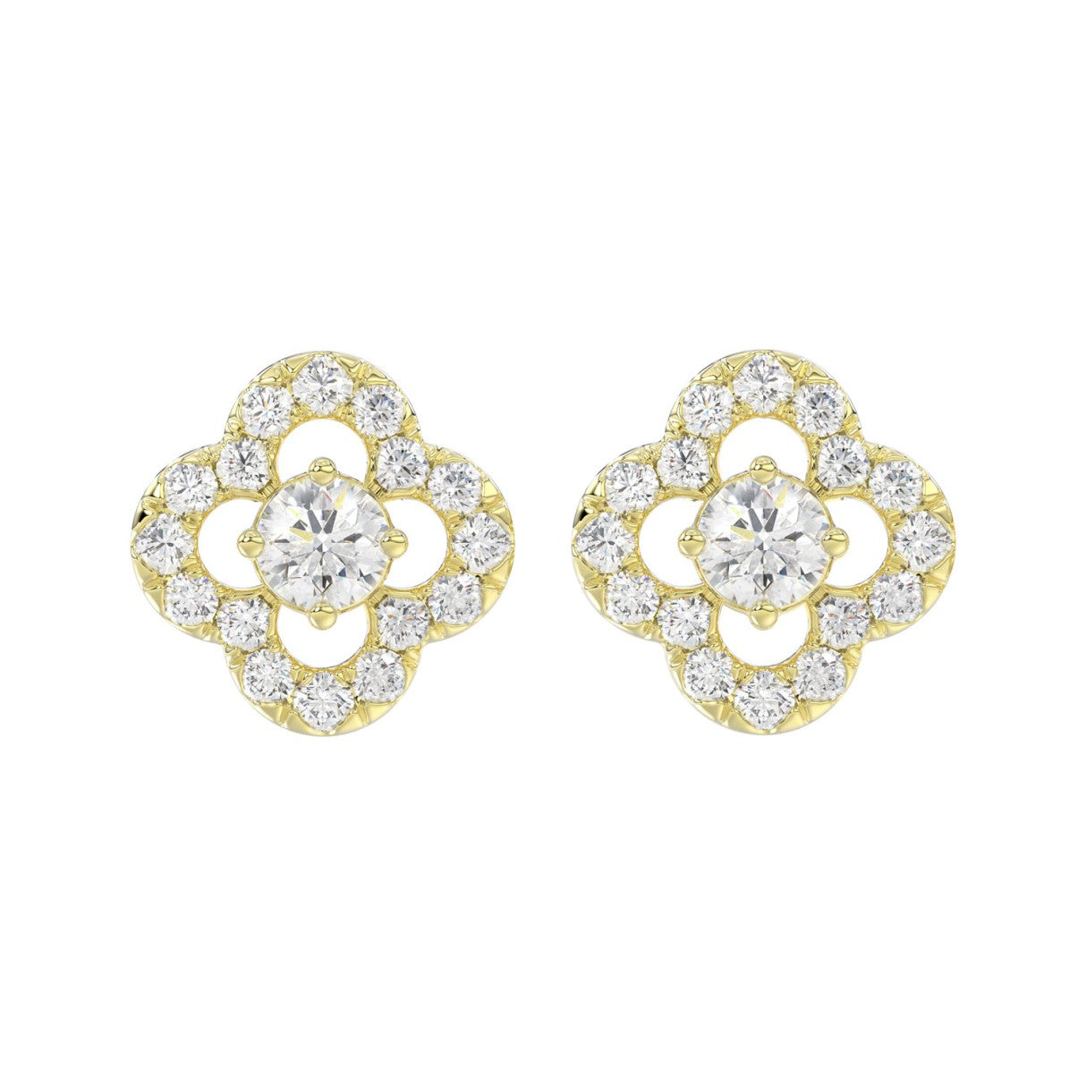 LADIES STUD EARRINGS 1CT ROUND DIAMOND 14K YELLOW GOLD