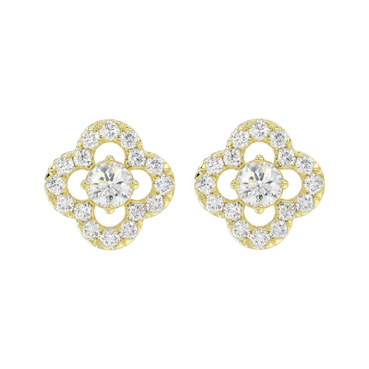 LADIES STUD EARRINGS 1CT ROUND DIAMOND 14K YELLOW GOLD