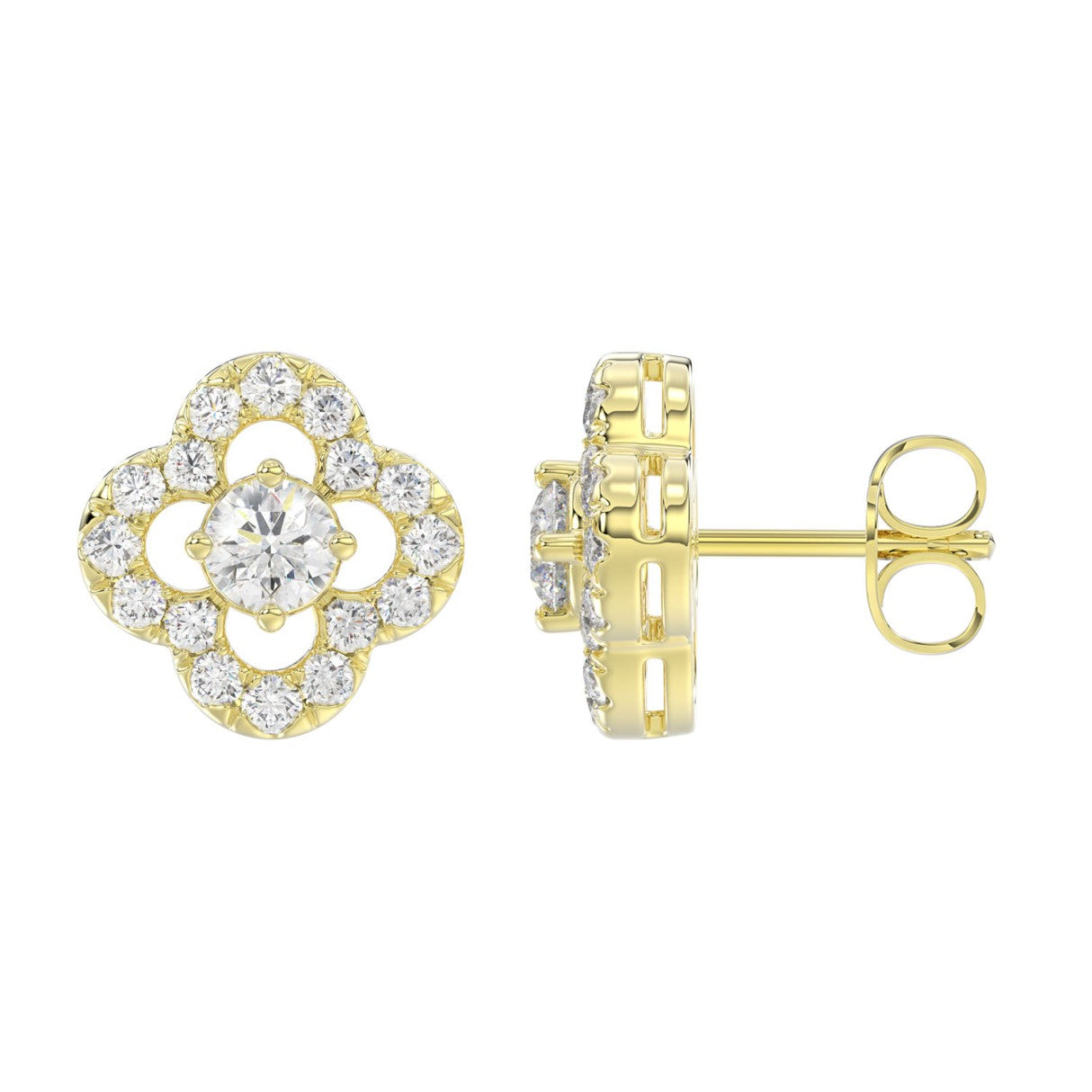 LADIES STUD EARRINGS 1CT ROUND DIAMOND 14K YELLOW GOLD