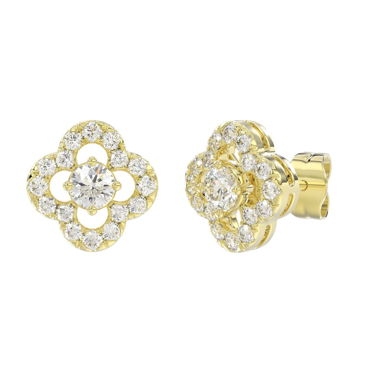 LADIES STUD EARRINGS 1CT ROUND DIAMOND 14K YELLOW GOLD