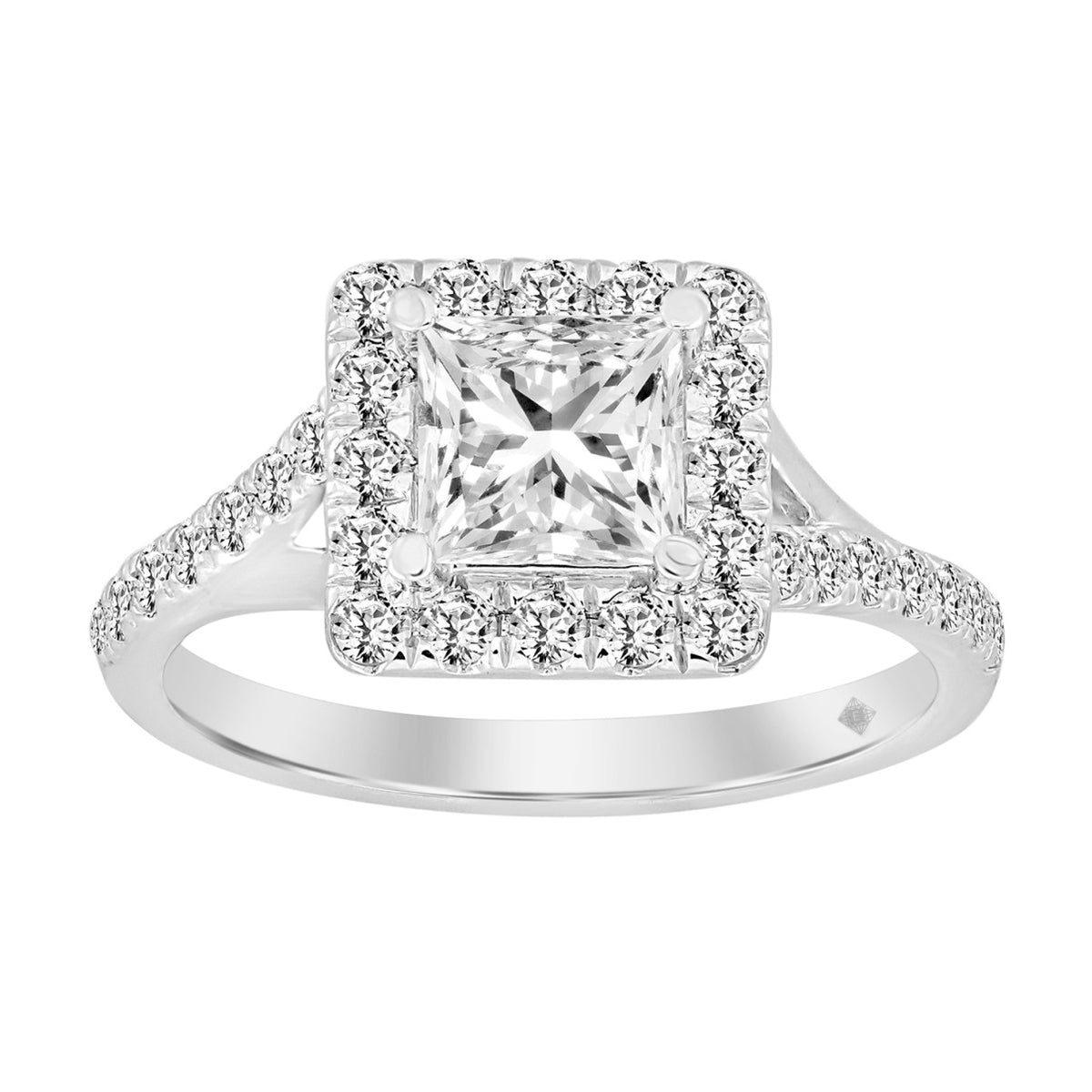 LADIES RING 1 1/2CT ROUND/PRINCESS DIAMOND 14K WHITE GOLD (CENTER STONE PRINCESS DIAMOND 1CT)