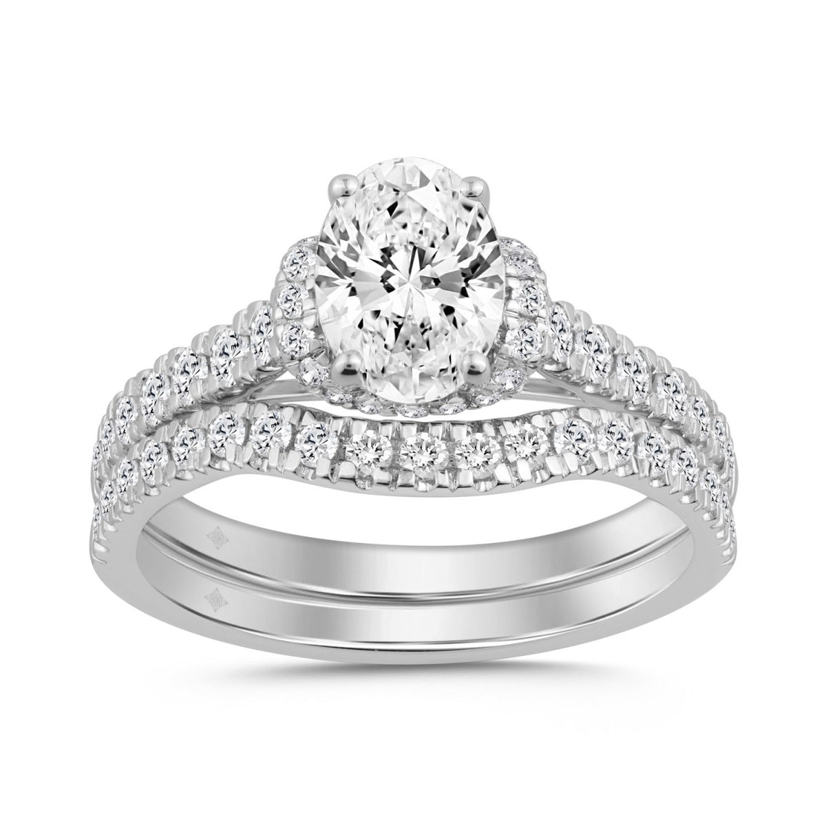 14K WHITE GOLD 1 1/2CT ROUND/OVAL DIAMOND LADIES BRIDAL SET