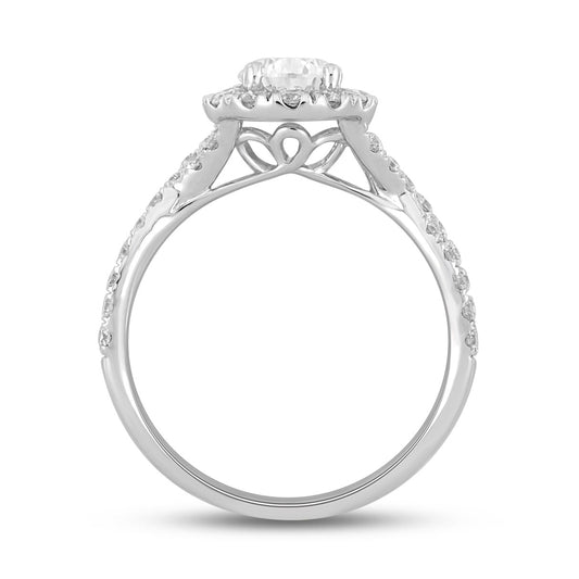 14K WHITE GOLD 1 3/4CT ROUND/PEAR DIAMOND LADIES RING (CENTER STONE PEAR DIAMOND 1.00CT)