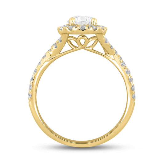 14K YELLOW GOLD 1 3/4CT ROUND/PEAR DIAMOND LADIES RING (CENTER STONE PEAR DIAMOND 1.00CT)