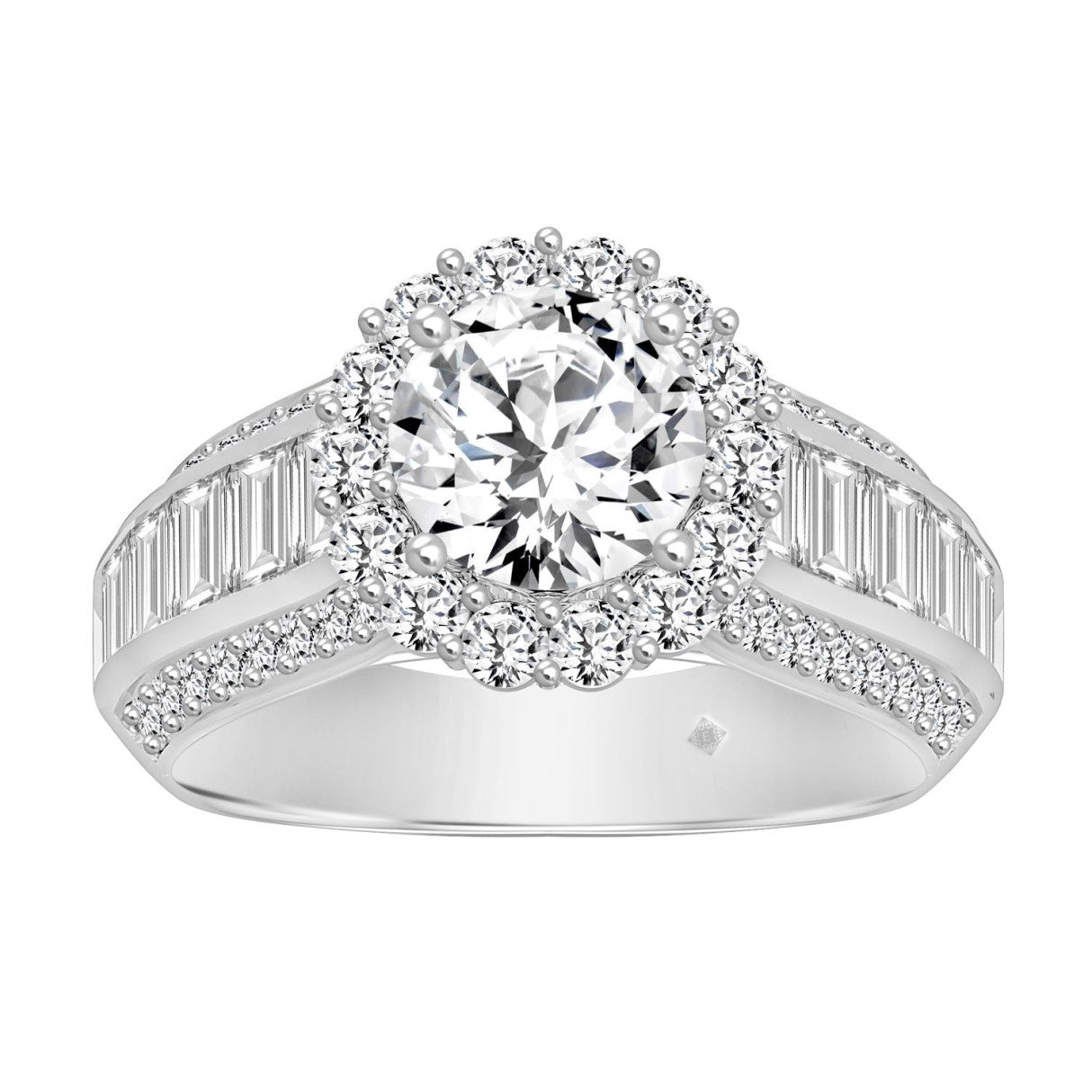 LADIES RING 3 3/4CT ROUND/EMERALD DIAMOND 14K WHITE GOLD (CENTER STONE ROUND DIAMOND 1 1/2CT )