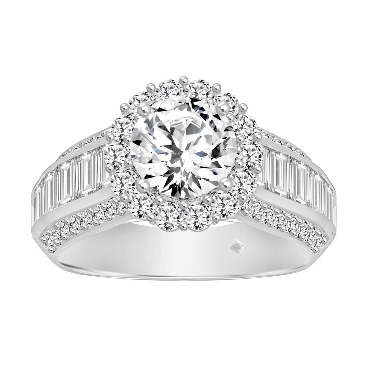 LADIES RING 3 3/4CT ROUND/EMERALD DIAMOND 14K WHITE GOLD (CENTER STONE ROUND DIAMOND 1 1/2CT )