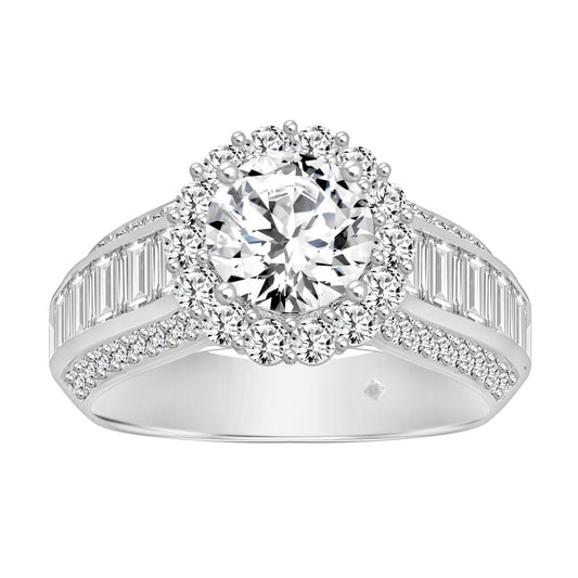 LADIES RING 3 3/4CT ROUND/EMERALD DIAMOND 14K WHITE GOLD (CENTER STONE ROUND DIAMOND 1 1/2CT )