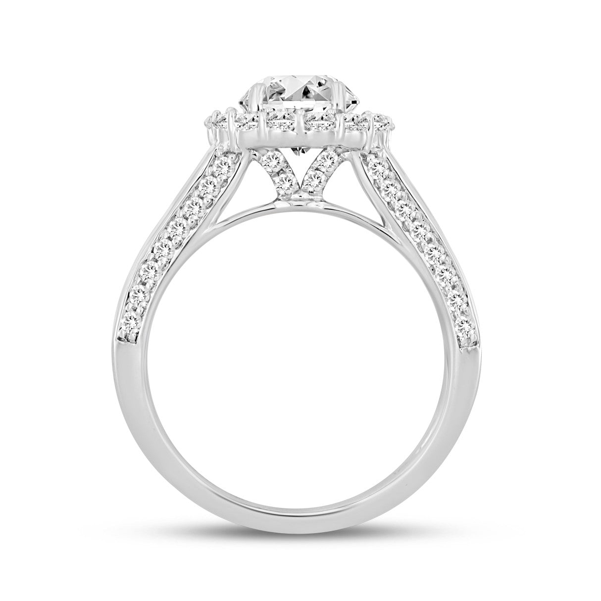 LADIES RING 3 3/4CT ROUND/EMERALD DIAMOND 14K WHITE GOLD (CENTER STONE ROUND DIAMOND 1 1/2CT )