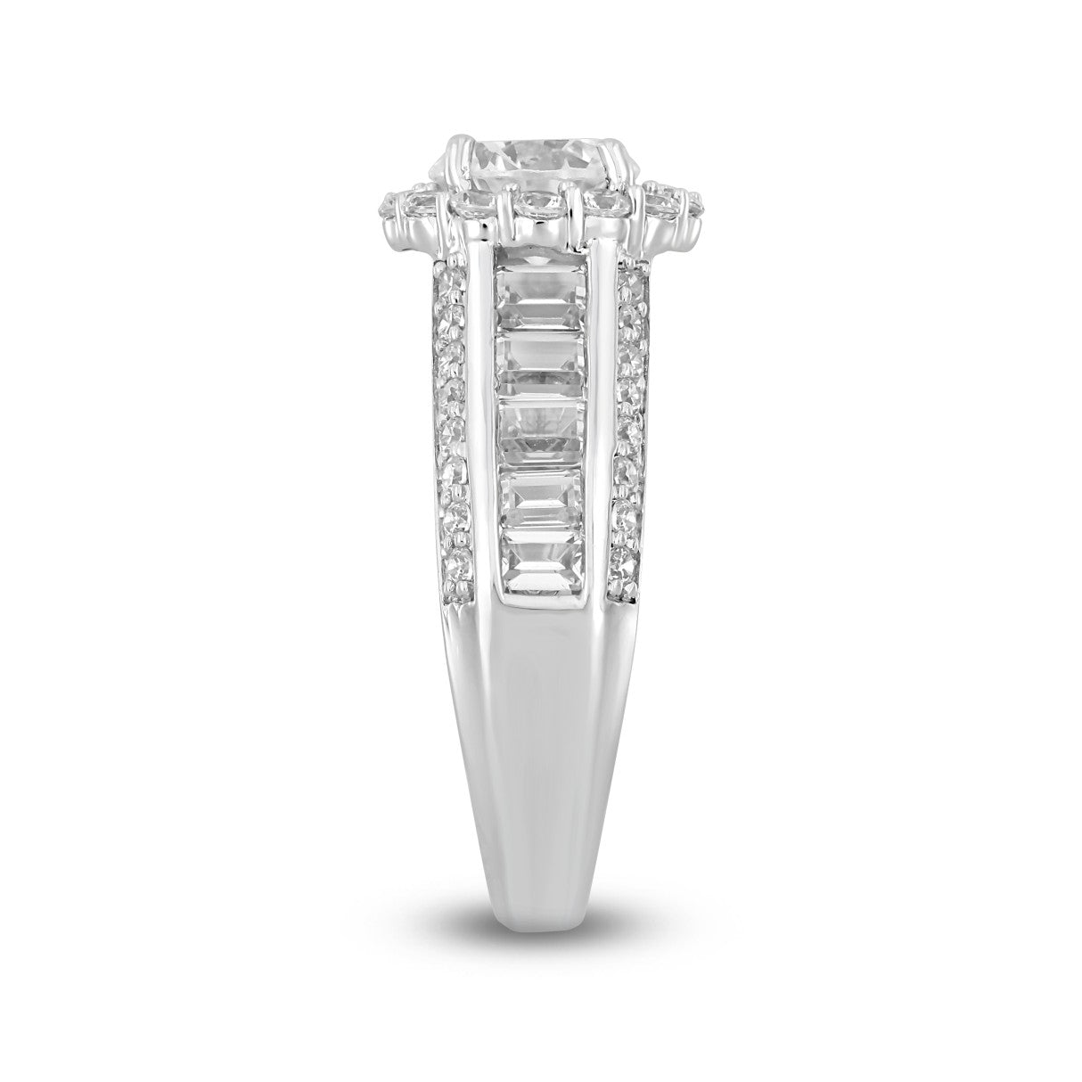 LADIES RING 3 3/4CT ROUND/EMERALD DIAMOND 14K WHITE GOLD (CENTER STONE ROUND DIAMOND 1 1/2CT )